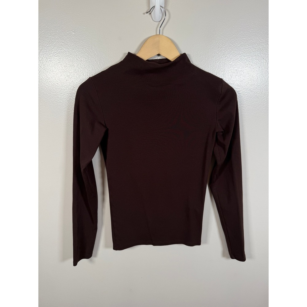 Zara Mock Neck Top Size Medium Chocolate Brown Long Sleeve Knit Minimal Capsule